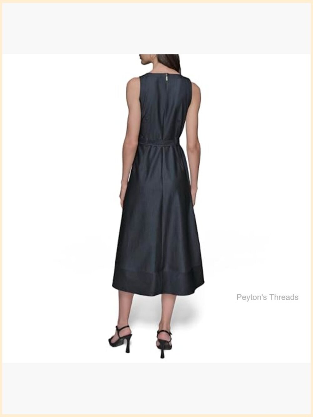 Sleeveless Jewel Neck Belted A-Line Midi Dress - Picture 4 of 6